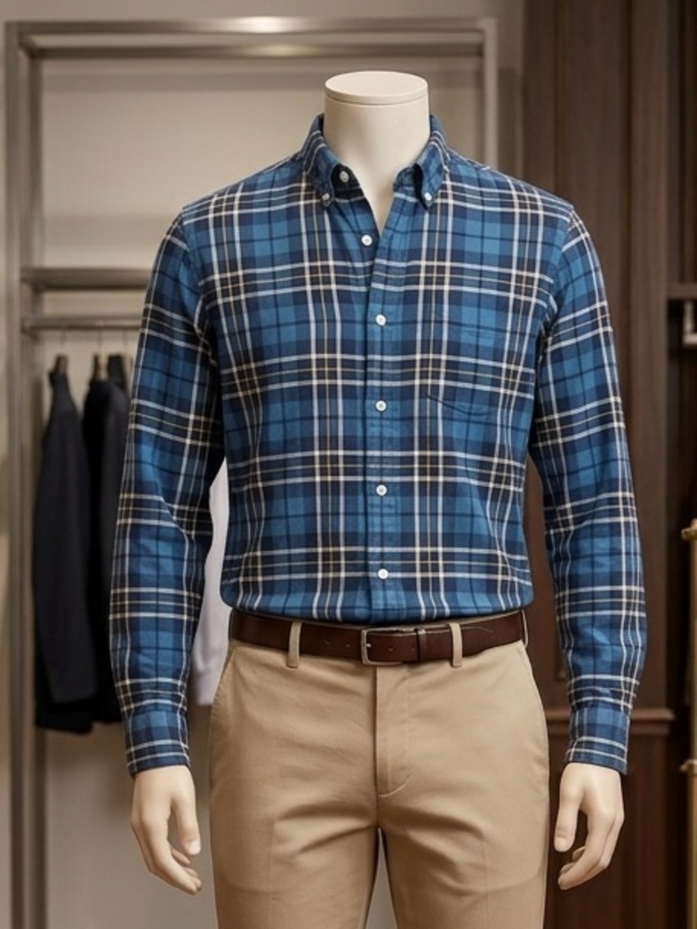 American Eagle Outfitters Blue Plaid Button-Down